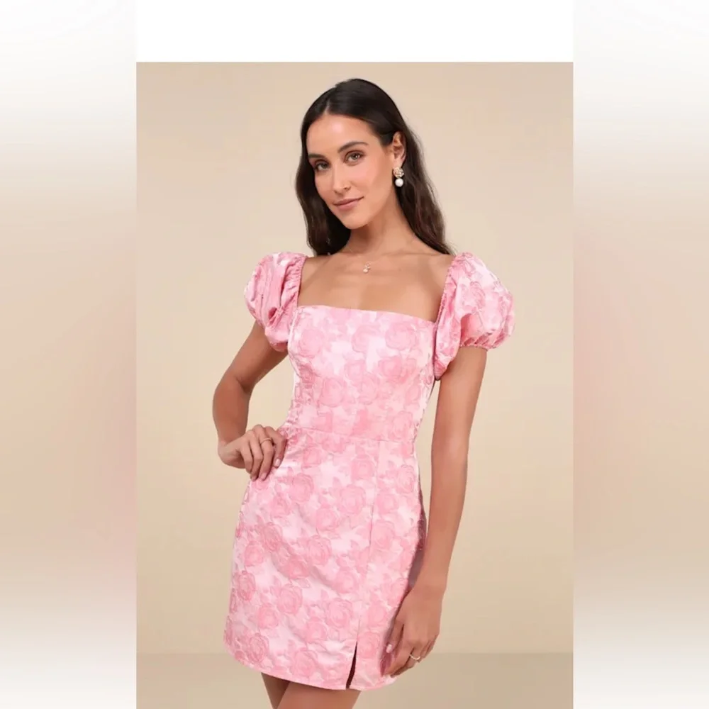 Lulu's Pink Puff Sleeve Mini Dress - Picture 2 of 6
